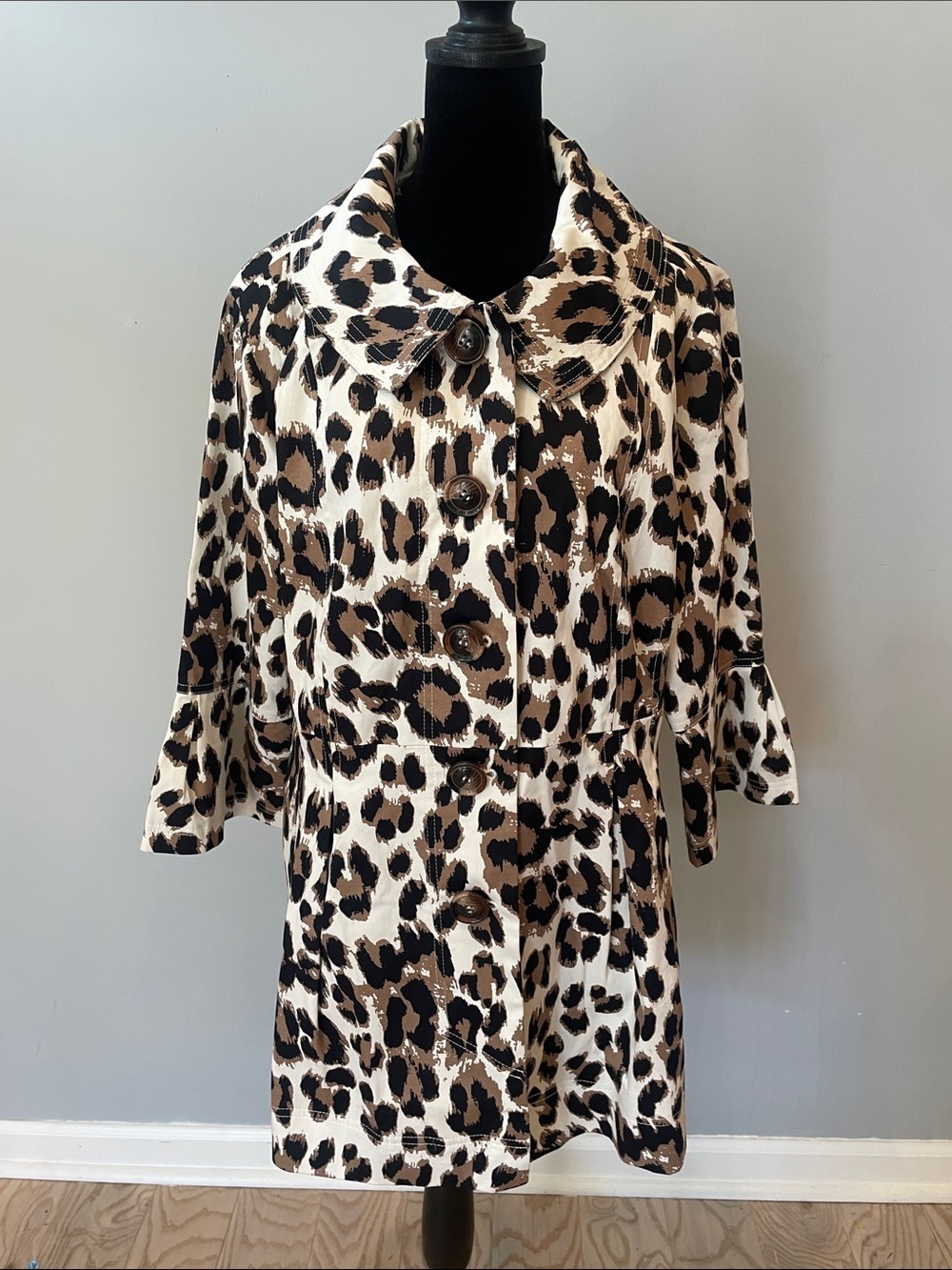 Leopard Print Button-Front Jacket - Brown/Black